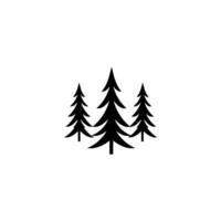Minimalist black silhouette of three evergreen trees, on a clean white background. Simple, isolated forest emblem. vector