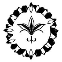 Intricate Black and White FleurdeLis with Ornamental Floral Border, Isolated on White Background. vector
