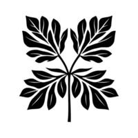 Symmetrical Black and White Floral Stylized Leafy Stem Pattern, Repeating Motif, Minimalist Aesthetic on White. vector