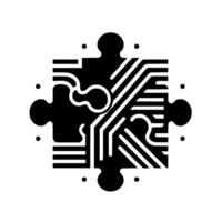 Abstract Black White Digital Puzzle Circuit Board Integration, Concept of Technology and Interconnectedness. Minimalist with Dots. vector