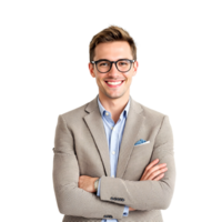 A man in glasses and a suit is smiling png