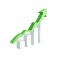 A green arrow is going up on a graph png