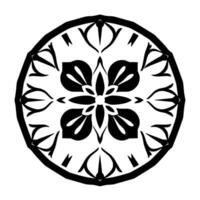 Intricate Black and White Floral Mandala with Symmetrical, Circular Arrangement and Detailed Geometric Patterns, on a White Background. vector