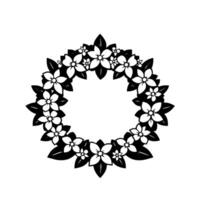 Black and white floral wreath illustration, minimalist , encircling empty center, perfect for borders, decoration, or invitations. vector
