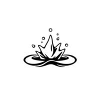 Stylized monochrome illustration depicting a water splash with concentric ripples and droplets, on a plain white background. vector