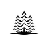 Stylized Monochrome Illustration Three Evergreen Trees with Bold Black Outlines on a White Background, Forming a Forest Emblem. vector