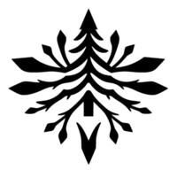 Symmetric Black Silhouette of a Conifer Tree Resembling a Snowflake on a White Background, Art. vector