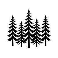 Silhouette of a Group of Pine Trees A monochromatic, stark image of five stylized fir trees, black against a pure white background. vector
