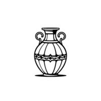 Detailed Black and White Illustration of a Classical Amphora Vase with Ornate Designs and Curved Handles Isolated on a White Background. vector