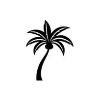 Stylized Black Silhouette of a Palm Tree with a Curved Trunk and Leafy Fronds Against White. vector