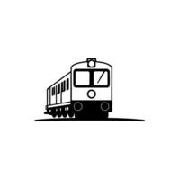 Stylized Black and White Train Illustration with Detailed Carriages, Engine, and Track on Plain White Background. vector