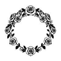 Elegant Black and White Floral Wreath with Roses, Leaves, and a Circular Empty Center for Elements. vector