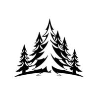 Stylized Black and White Illustration of a Group of Evergreen Trees Silhouetted Against a Pure White Background, Showing a Minimalist and NatureInspired . vector