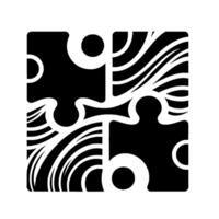 Abstract Black and White Puzzle Four Interlocking Pieces with Stylized Wave and Circle Designs vector