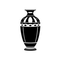Stylized Black and White Illustration of a Detailed Amphora with Geometric Decorative Bands, Minimalist and Elegant. vector