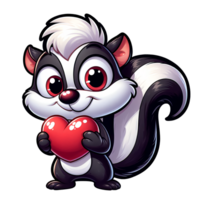 A cartoon little skunk holding a heart png