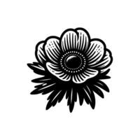 Intricate Black and White Anemone A Detailed Botanical Illustration with Striking Contrast, Showcasing Petals and Central Dots. vector