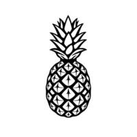 A striking black and white illustration of a pineapple, rendered in a clean, minimalist style, emphasizing its geometric form and detailed texture against a stark white backdrop. vector