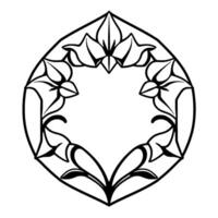 An Elegant, Symmetrical BlackandWhite Floral Border Frame with a Negative Space Center. vector