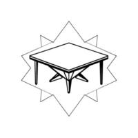 Isometric view of a modern square table with a starburstlike outline, a minimalist illustration in black and white. vector