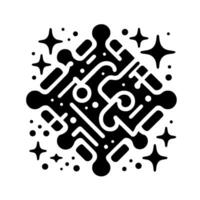 Abstract Black and White Geometric , featuring intricate curved lines, dots, and stars, forming a symmetrical composition. vector