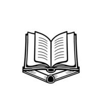 Stylized illustration of two open books stacked, one atop the other, rendered in bold black lines on a white background, symbolizing knowledge. vector