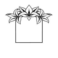 Black and White Floral Border with Square Frame Elegant, Minimalist, and Decorative for Invitations or Graphics. vector