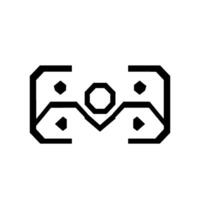 Bold geometric monochrome featuring a central octagon, diamond shapes, and a rectangular frame, all interconnected on a white background. vector
