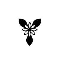 A striking symmetrical black and white floral featuring a central flower and elegant leaflike elements on a plain white background. vector