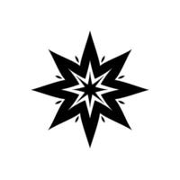A symmetrically styled, stylized eightpointed star radiating outwards in deep black and white, showcasing a sharp, minimalist , perfect for logos and elements. vector