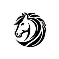 Stylized Black Horse Head Inside a Circular Shape on White Background Minimalist vector