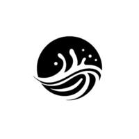 Abstract Black and White A circular emblem with stylized water waves, splashes, and dots on white background. vector