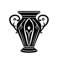 Black White Illustration of a Decorative Urn with Ornate Handles, Intricate GothicInspired Details, and Diamond Accent. vector