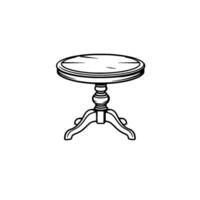 Simple Line Art Rendering of a Classic Round Accent Table with Ornate Leg Details and Clean White Background. vector