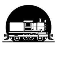 Stylized Monochrome Silhouette of a Classic Steam Train Against a Dramatic Black Circular Backdrop, Emphasizing Retro Aesthetics. vector