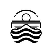 Stylized Black and White Composition Featuring Abstract Bridge Above Wavy Pattern, Circular Shape, and Decorative Elements. vector