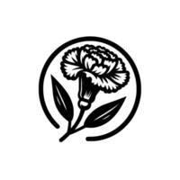 Elegant Black and White Carnation Floral Featuring a Detailed Bloom Enclosed within a Minimalist Circle, Symbolizing Beauty. vector