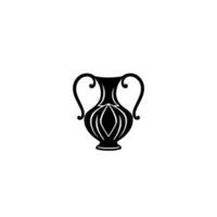 Minimalist Black Amphora Silhouette with Ornate Detailing and Curved Handles, Set Against a White Background. vector