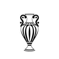 Isolated Black and White Greek Amphora with Ribbed Body, Detailed Handles, and Elegant Minimalist on White Background. vector