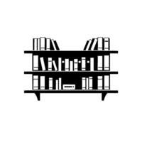 Minimalist black and white illustration of a bookshelf filled with various books, creating a sense of knowledge. vector