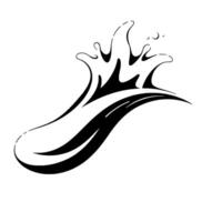 Stylized Black and White Water Splash with Droplets, Dynamic Curve, Fluid, and Modern Artistic Representation on White Background. vector