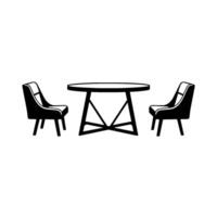 Modern Minimalist Dining Set Black Table and Chairs with Gray Accents on White Background. vector