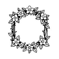 Monochrome Floral Frame with Blossoms, Leaves, and a Rectangular Element, perfect for invitations, stationery, or wedding . vector