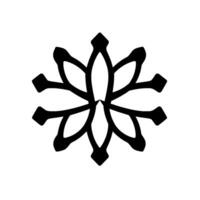 A symmetrical black and white stylized floral , with eight petals and a starlike composition set against a stark white background. vector