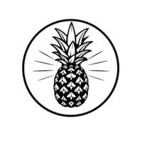 Monochrome Pineapple Illustration in a Circle with Radial Burst, Simple and Clean , for Logos or Branding. vector