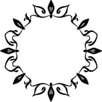 Intricate Black and White Ornamental Circle Frame with Floral and Abstract Line Art Elements, Perfect for Decorative Applications. vector