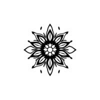 Symmetrical Black and White Floral Mandala with Intricate Petals and Dots on a Clean White Background. vector