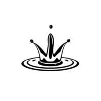 Bold black and white illustration of a water crown, a drop creating the crown shape, surrounded by ripples on a white background. vector