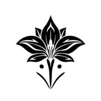 Symmetrical Black and White Floral Stylized Blossom Depicting Petals and a Center with a Geometric, Modern Appearance vector