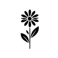 Minimalist Black and White Silhouette of a Daisy with Stem and Leaves, Isolated on White Background. vector